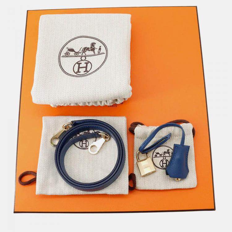 Pre Owned Hermes Kelly 25 Blue Tie Veau Madame Leather Shoulder Bag