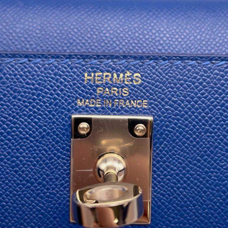 Pre Owned Hermes Kelly 25 Blue Tie Veau Madame Leather Shoulder Bag