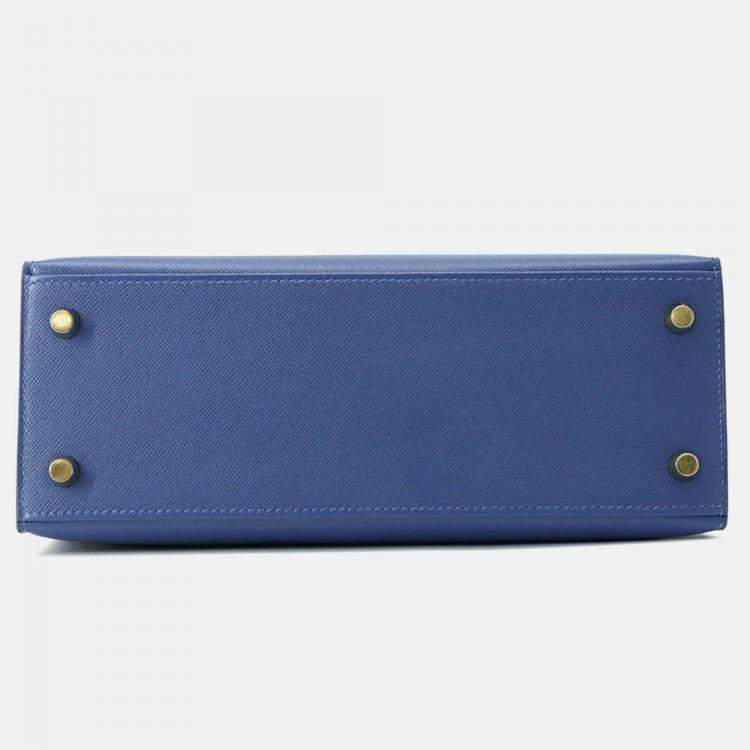Pre Owned Hermes Kelly 25 Blue Tie Veau Madame Leather Shoulder Bag