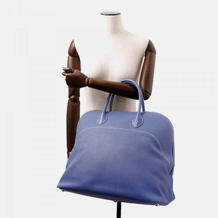 Pre Owned Hermes Bolide 45 Blue Brighton Taurillon Nobillo Leather Travel Bag