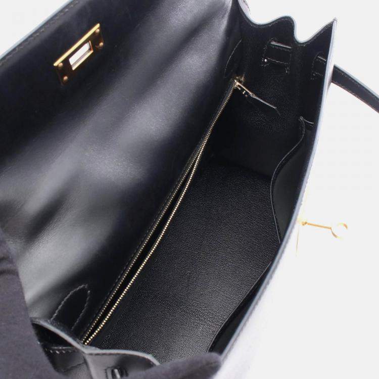 Pre Owned Hermès Kelly 32 Black Calf  Box Leather GHW Outside Stitch Handbag