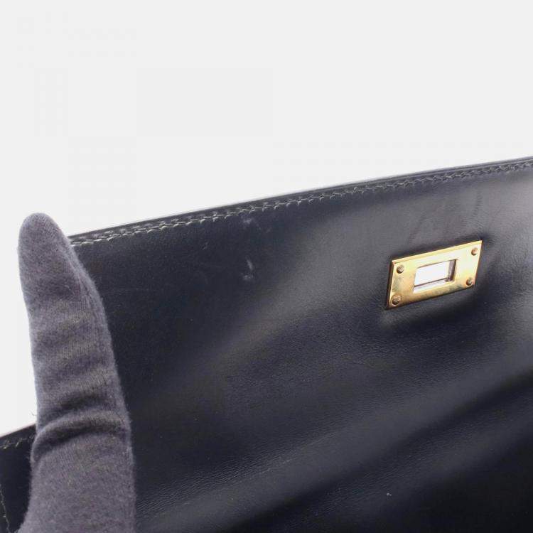 Pre Owned Hermès Kelly 32 Black Calf  Box Leather GHW Outside Stitch Handbag