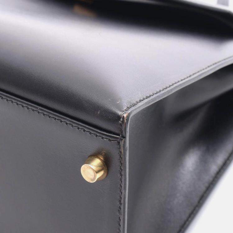 Pre Owned Hermès Kelly 32 Black Calf  Box Leather GHW Outside Stitch Handbag
