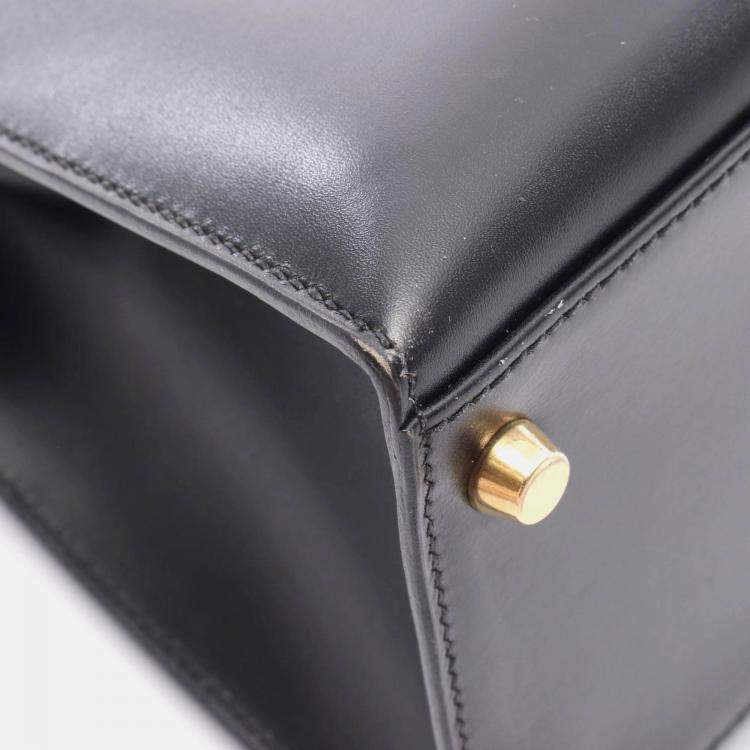 Pre Owned Hermès Kelly 32 Black Calf  Box Leather GHW Outside Stitch Handbag