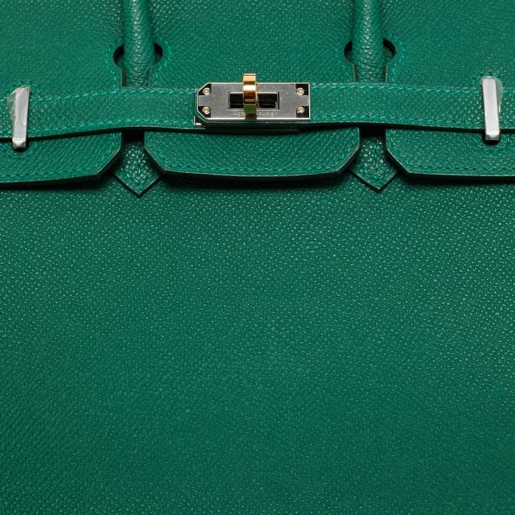 Pre Owned Hermes Vert Moyen Epsom Leather Electrum Finish Birkin Sellier 25 Bag