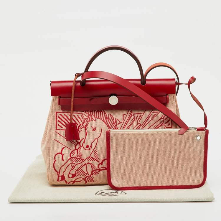 Pre Owned Hermès Rouge Piment Toile H and Vache Hunter Pegase Pop Herbag Zip 31 Bag