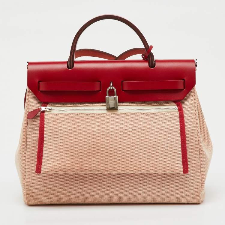 Pre Owned Hermès Rouge Piment Toile H and Vache Hunter Pegase Pop Herbag Zip 31 Bag