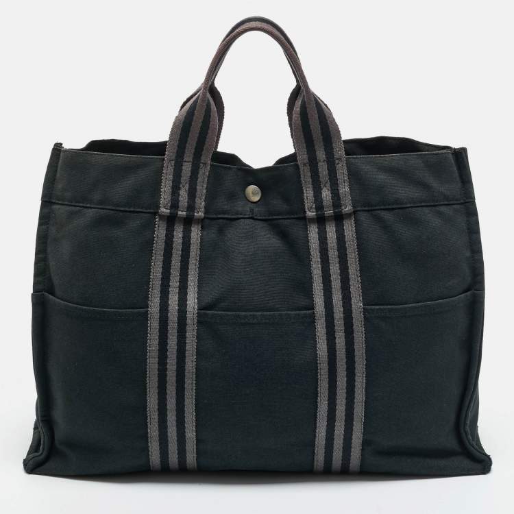 Pre Owned Hermes Black Canvas Herline MM Tote 