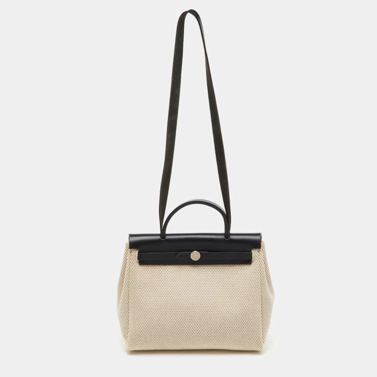 Pre Owned Hermès Black/Beige Toile Quadrille Herbag Zip 31 Bag