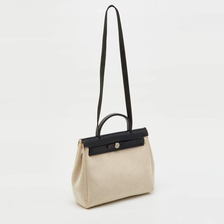 Pre Owned Hermès Black/Beige Toile Quadrille Herbag Zip 31 Bag