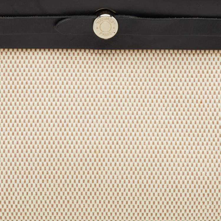 Pre Owned Hermès Black/Beige Toile Quadrille Herbag Zip 31 Bag