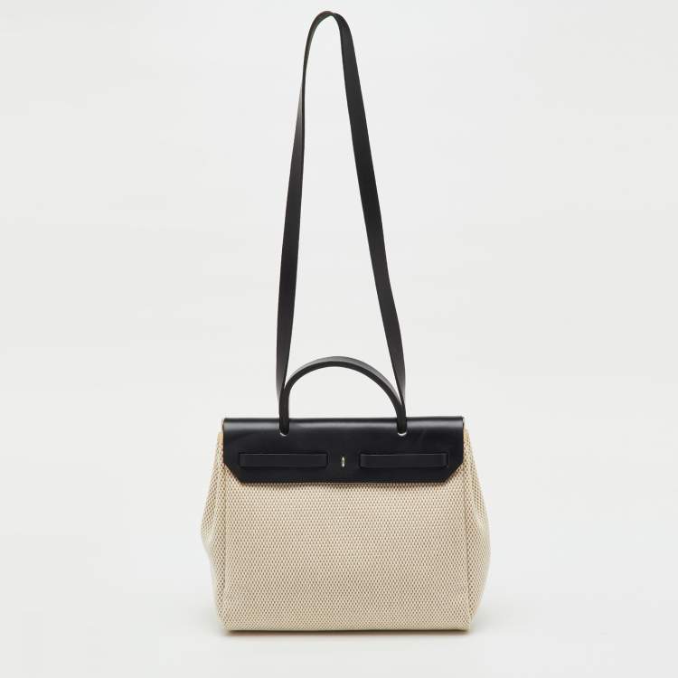 Pre Owned Hermès Black/Beige Toile Quadrille Herbag Zip 31 Bag