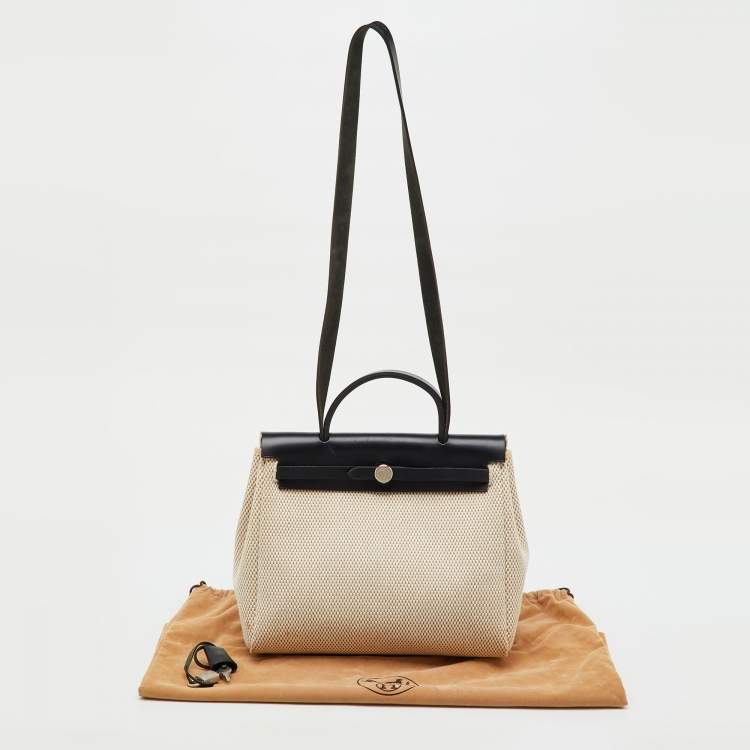 Pre Owned Hermès Black/Beige Toile Quadrille Herbag Zip 31 Bag