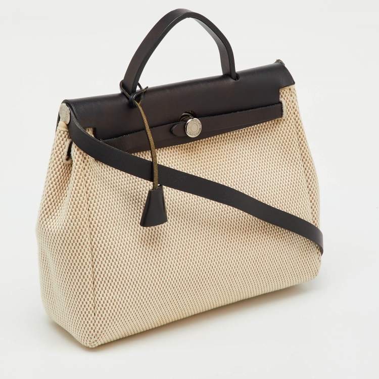 Pre Owned Hermes Black/Beige Toile and Vache Hunter Herbag Zip 31 Bag