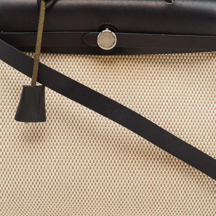 Pre Owned Hermes Black/Beige Toile and Vache Hunter Herbag Zip 31 Bag