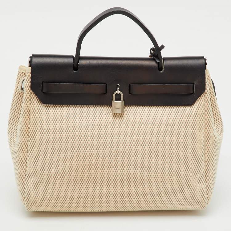 Pre Owned Hermes Black/Beige Toile and Vache Hunter Herbag Zip 31 Bag