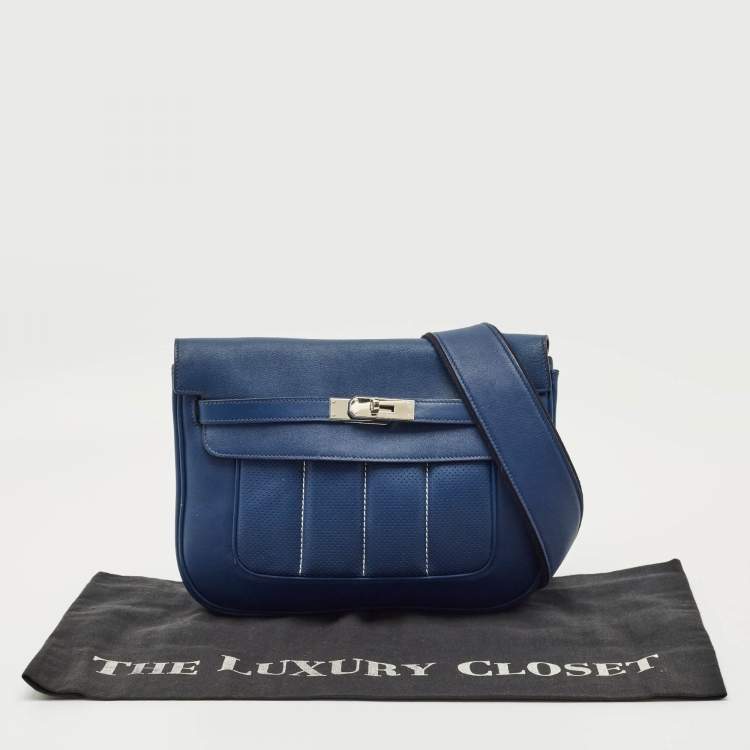 Pre Owned Hermes Bleu Saphir Swift Leather Palladium Finish Berline 28 Bag