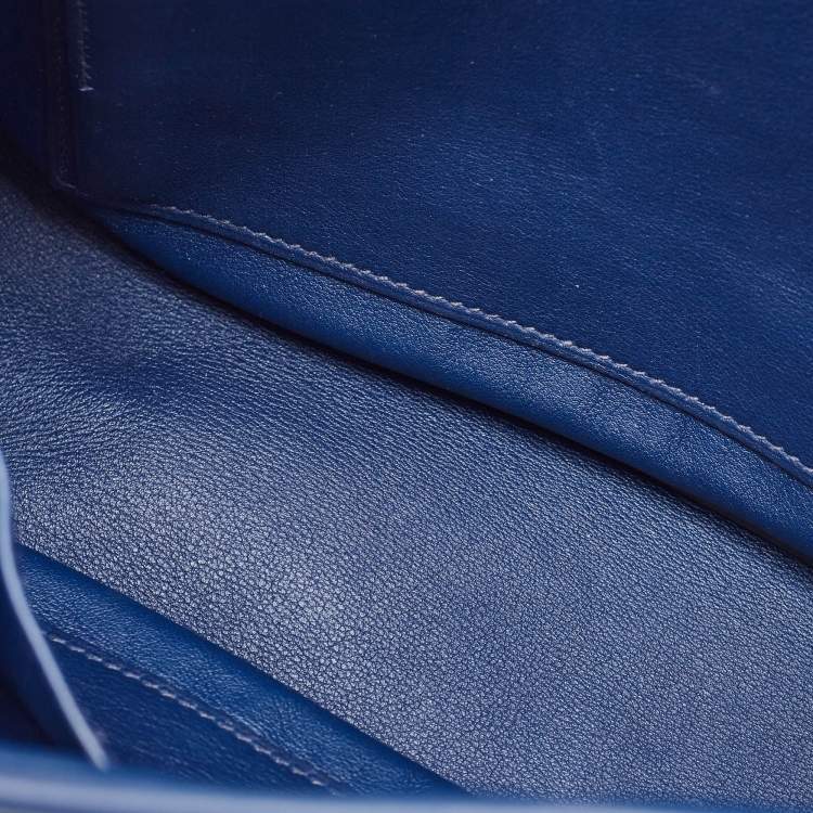 Pre Owned Hermes Bleu Saphir Swift Leather Palladium Finish Berline 28 Bag