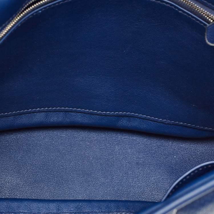 Pre Owned Hermes Bleu Saphir Swift Leather Palladium Finish Berline 28 Bag