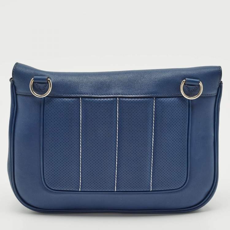 Pre Owned Hermes Bleu Saphir Swift Leather Palladium Finish Berline 28 Bag