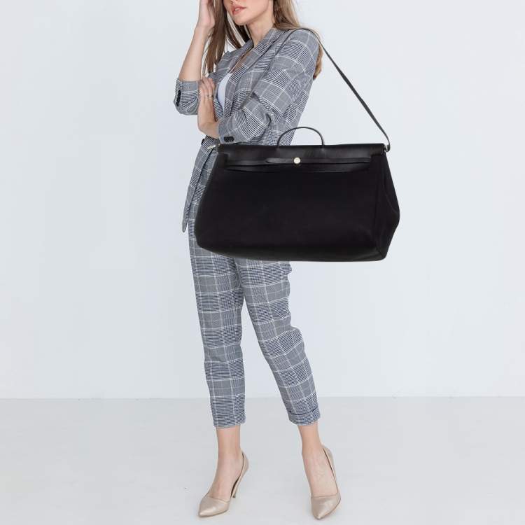 Pre Owned Hermes Black Canvas and Leather Herbag 50 Bag