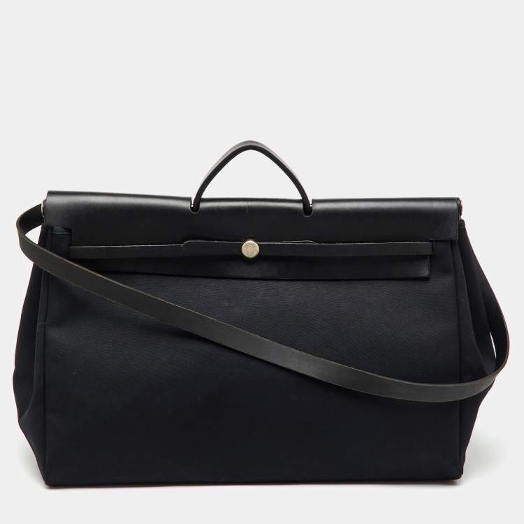 Pre Owned Hermes Black Canvas and Leather Herbag 50 Bag