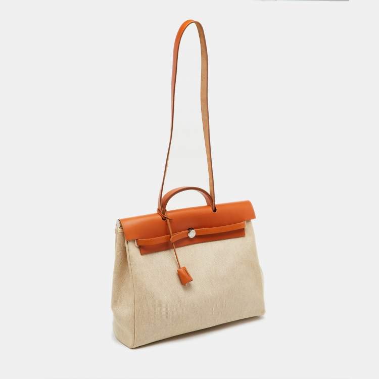 Pre Owned Hermes Ecru/Natural Toile and Vache Hunter 2-in-1 Herbag 39 Bag