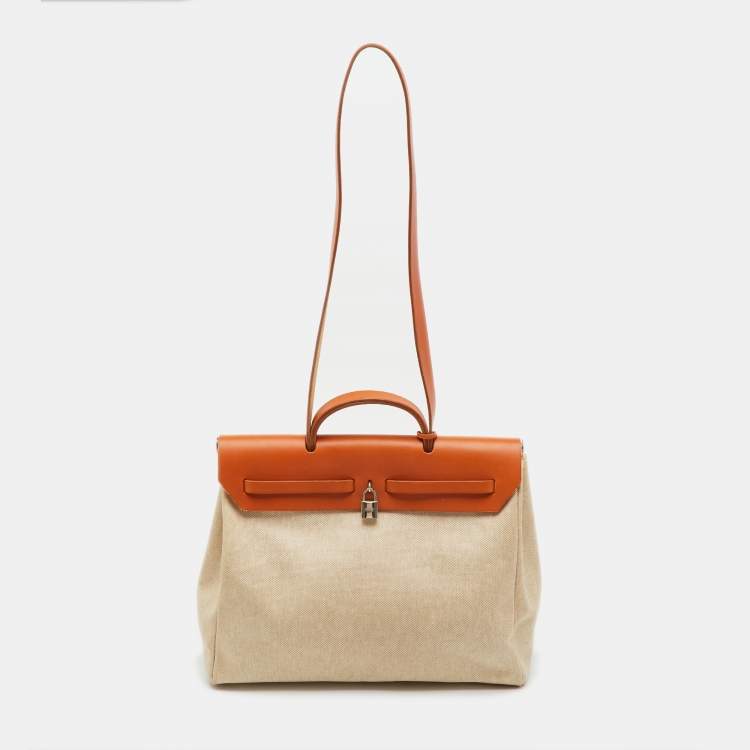 Pre Owned Hermes Ecru/Natural Toile and Vache Hunter 2-in-1 Herbag 39 Bag
