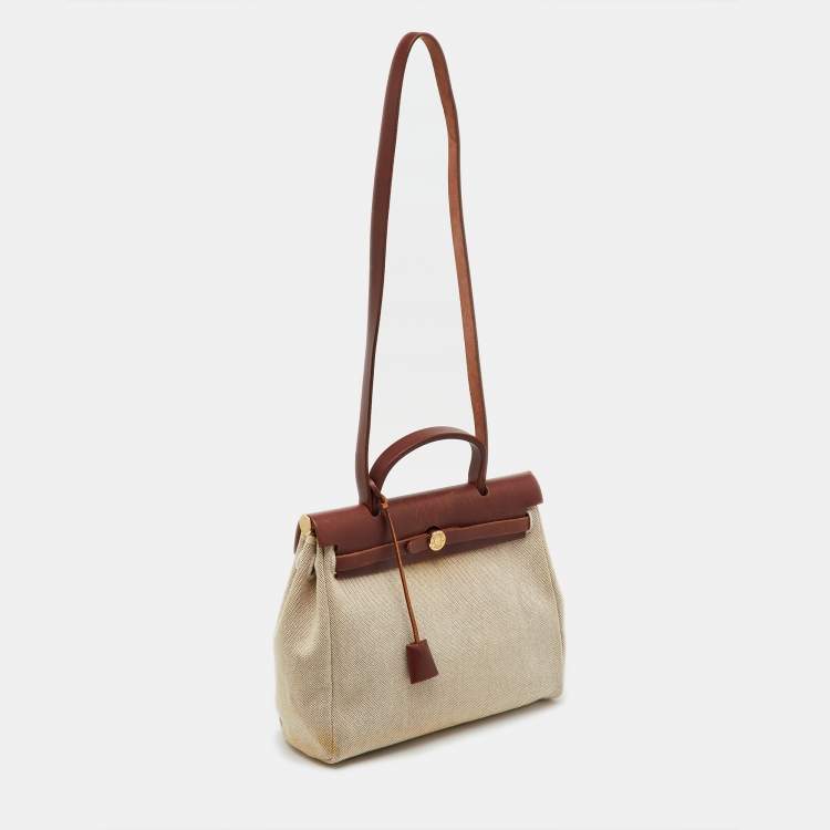 Pre Owned Hermes Rouge H/Natural Toile and Vache Hunter 2in1 Herbag Zip 31 Bag