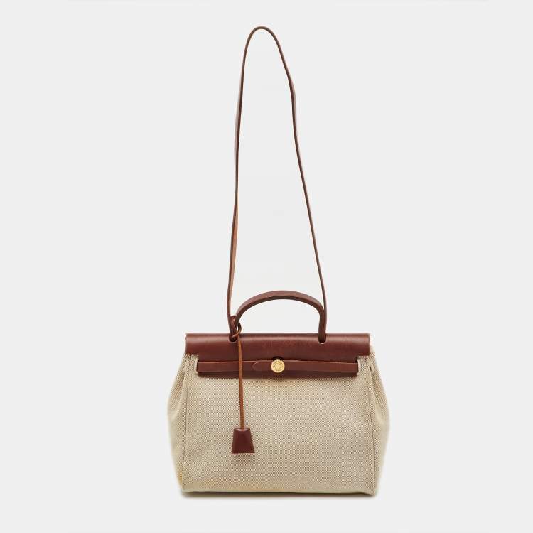 Pre Owned Hermes Rouge H/Natural Toile and Vache Hunter 2in1 Herbag Zip 31 Bag