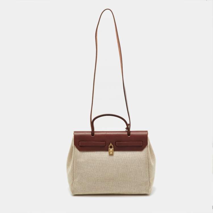 Pre Owned Hermes Rouge H/Natural Toile and Vache Hunter 2in1 Herbag Zip 31 Bag