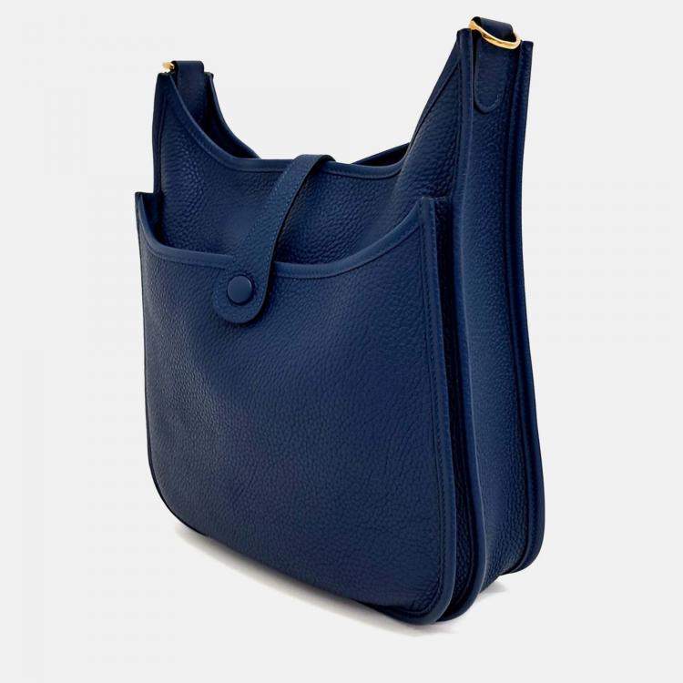 Pre Owned Hermes Evelyn 29 Blue Leather Bag 