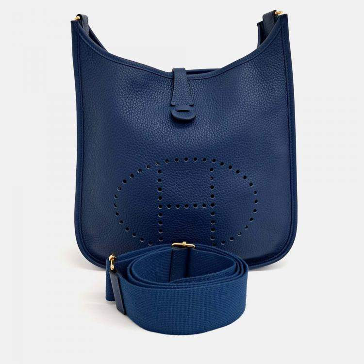 Pre Owned Hermes Evelyn 29 Blue Leather Bag 