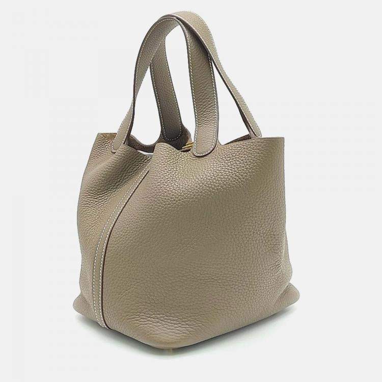 Pre Owned Hermes Rock Picotin 22 Grey Leather Bag 