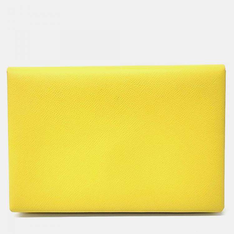 Pre Owned Hermes Yellow Leather Calvi Clutch