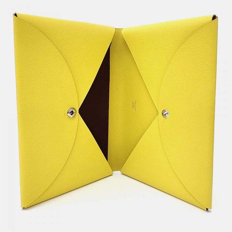 Pre Owned Hermes Yellow Leather Calvi Clutch