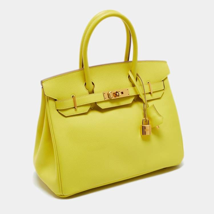 Pre Owned Hermes Lime Epsom Leather Gold Finish Birkin 30 Bag