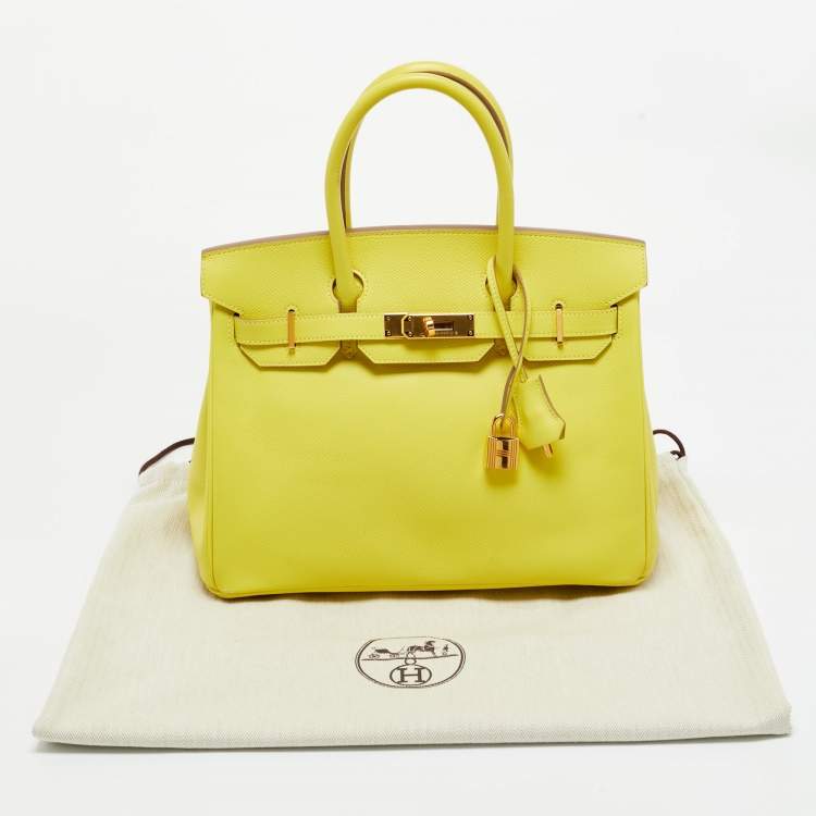 Pre Owned Hermes Lime Epsom Leather Gold Finish Birkin 30 Bag