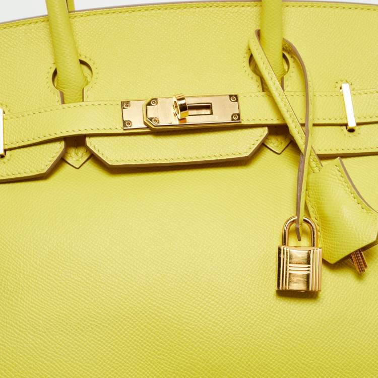 Pre Owned Hermes Lime Epsom Leather Gold Finish Birkin 30 Bag