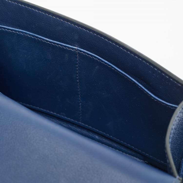 Pre Owned Hermes Bleu Navy Chevre Mysore Leather Palladium Finish Geta Bag