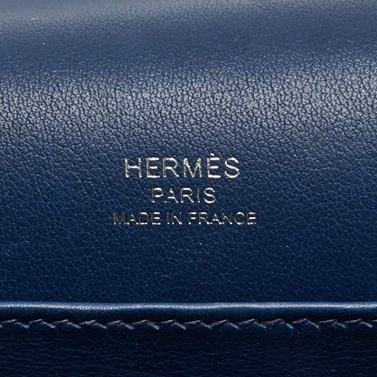 Pre Owned Hermes Bleu Navy Chevre Mysore Leather Palladium Finish Geta Bag