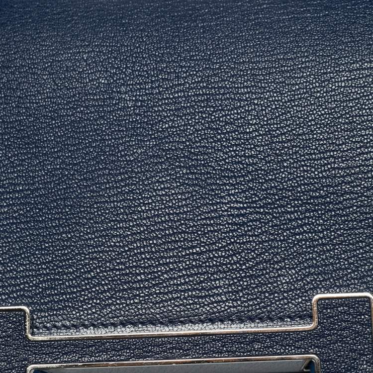 Pre Owned Hermes Bleu Navy Chevre Mysore Leather Palladium Finish Geta Bag