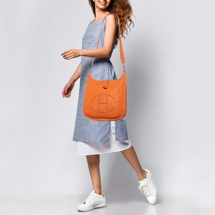 Pre Owned Hermes Potiron Taurillon Clemence Leather Evelyne III GM Bag