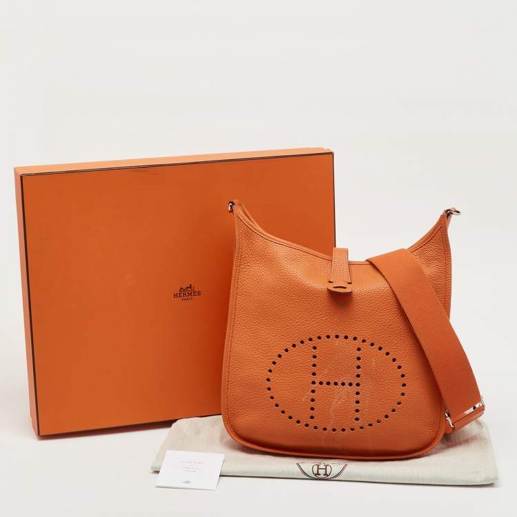 Pre Owned Hermes Potiron Taurillon Clemence Leather Evelyne III GM Bag