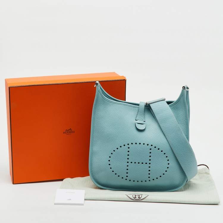 Pre Owned Hermès Bleu Atoll Taurillon Clemence Leather Evelyne III PM Bag