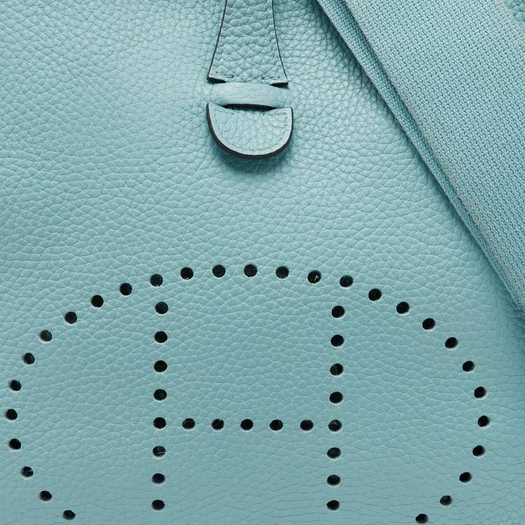Pre Owned Hermès Bleu Atoll Taurillon Clemence Leather Evelyne III PM Bag