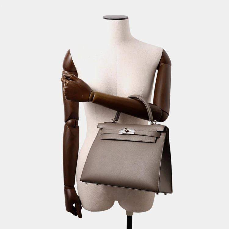 Pre Owned Hermes Kelly Sellier 28 Etain Epsom Leather Shoulder Bag