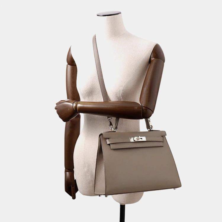 Pre Owned Hermes Kelly Sellier 28 Etain Epsom Leather Shoulder Bag