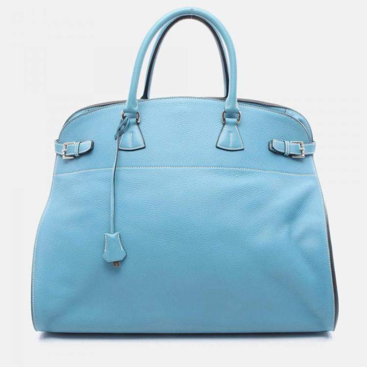 Pre Owned Hermes Frontier Clemence Leather Blue Jean B Handbag 