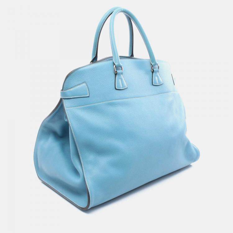 Pre Owned Hermes Frontier Clemence Leather Blue Jean B Handbag 